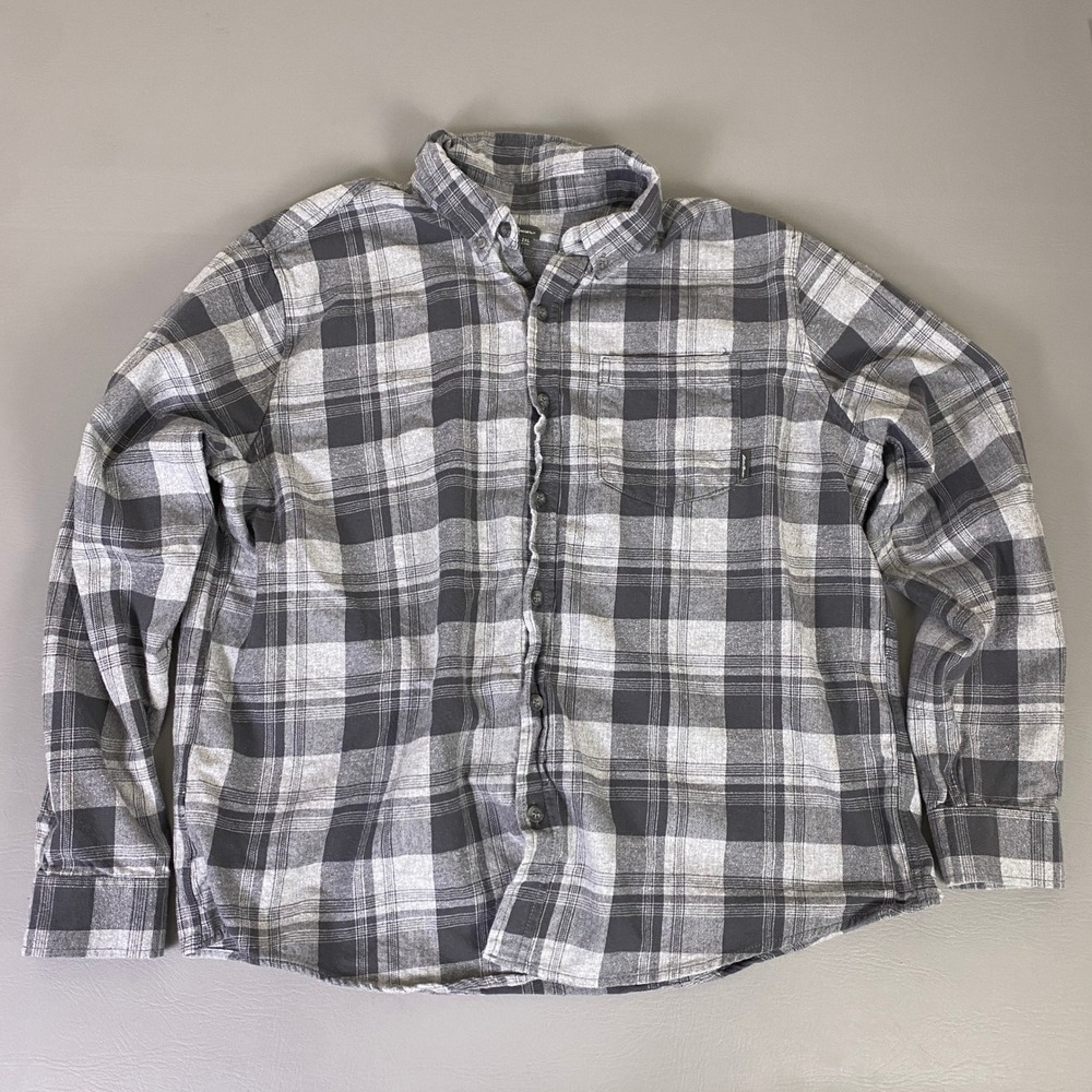 Eddie Bauer Flannel Shirt Men's 2XL Gray Plaid Long Sleeve Button Up 100% Cotton